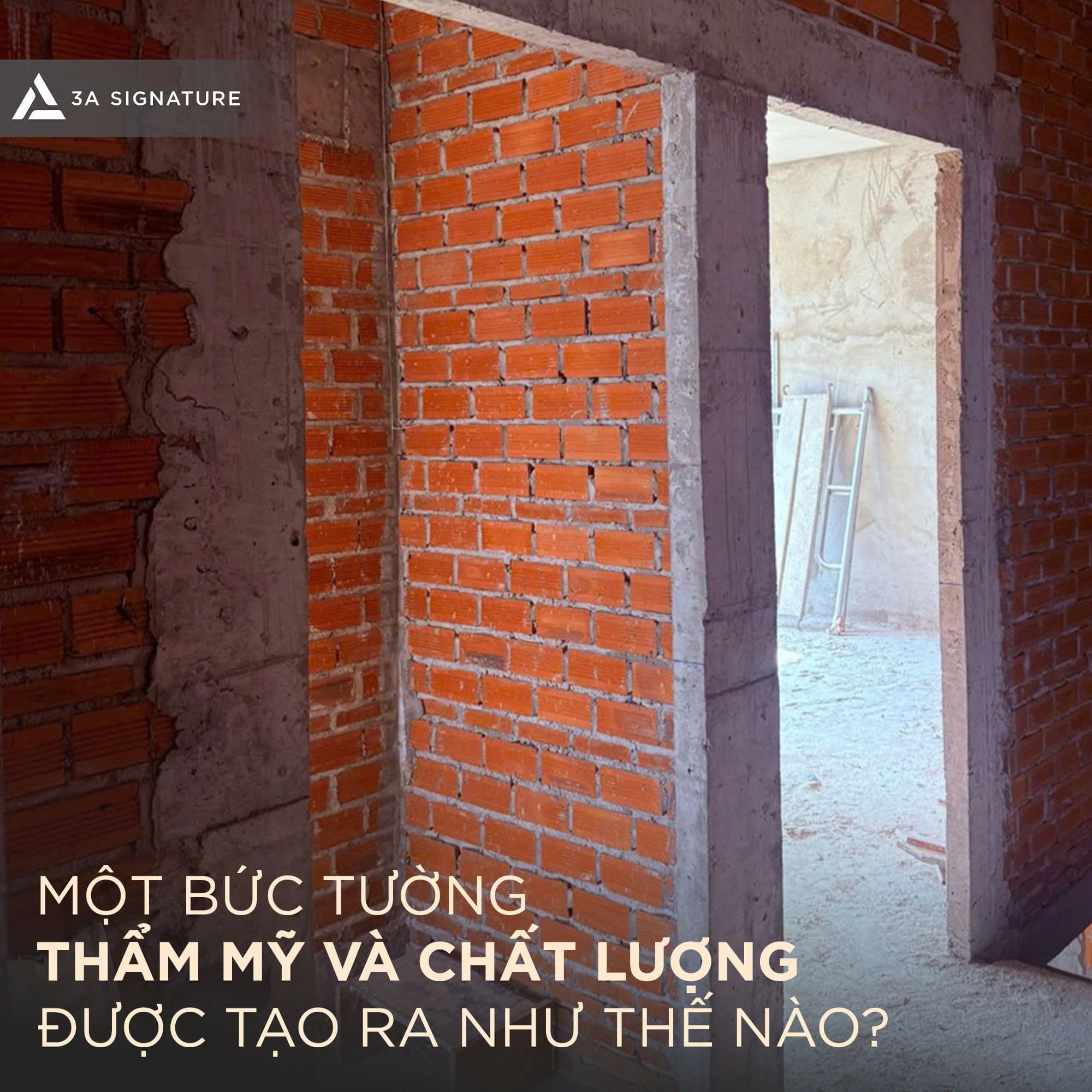 Thi công tường gạch Penthouse cao cấp với quy trình kiểm soát độ thẳng, vuông góc và liên kết kết cấu nhằm đảm bảo thẩm mỹ và độ bền lâu dài.