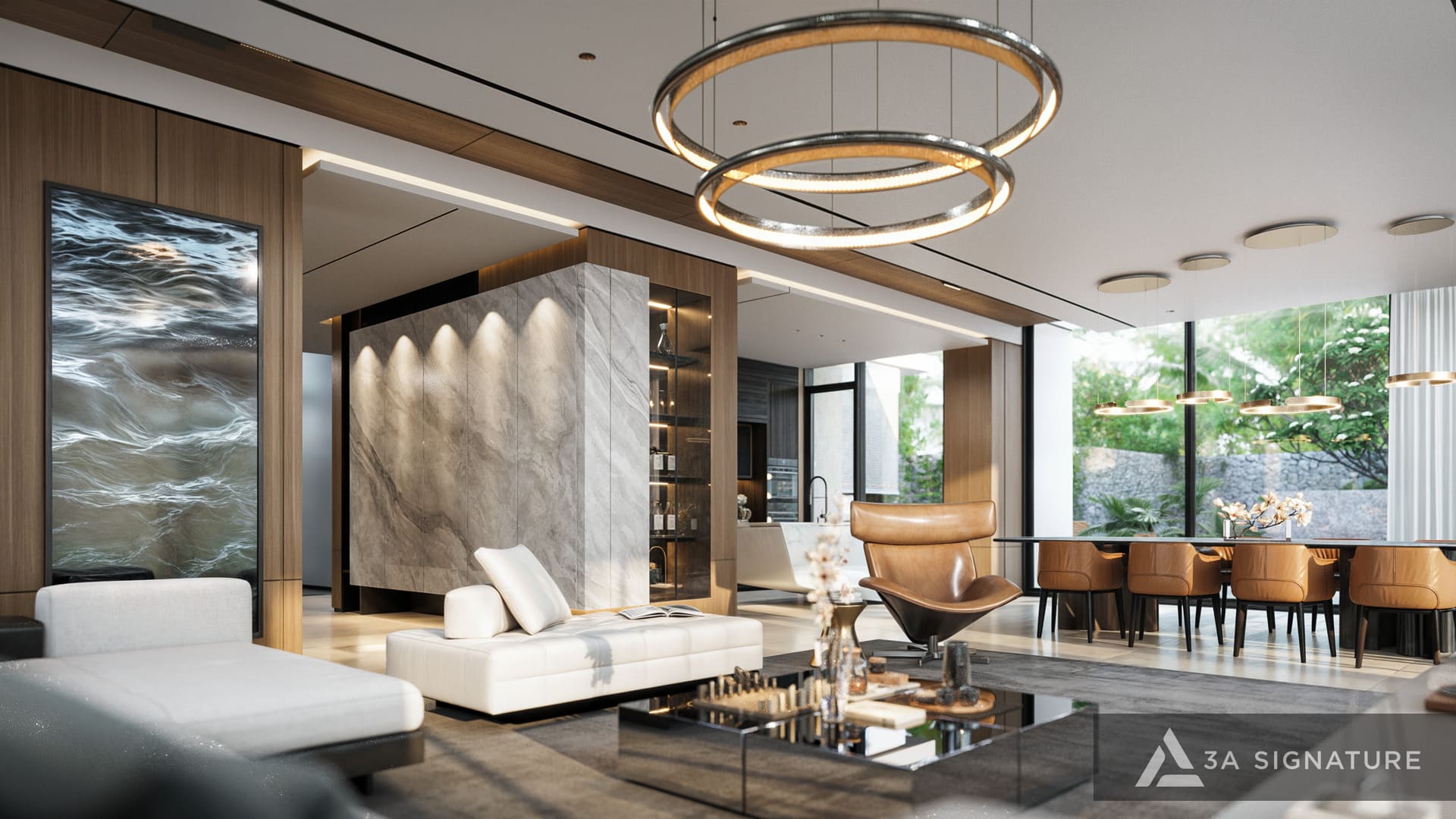 Biệt thự 1 tầng đẹp – Khi không gian sống trở thành bản giao hưởng của sự đủ đầy CT Villa noi that biet thu hien dai phong khach bep 2