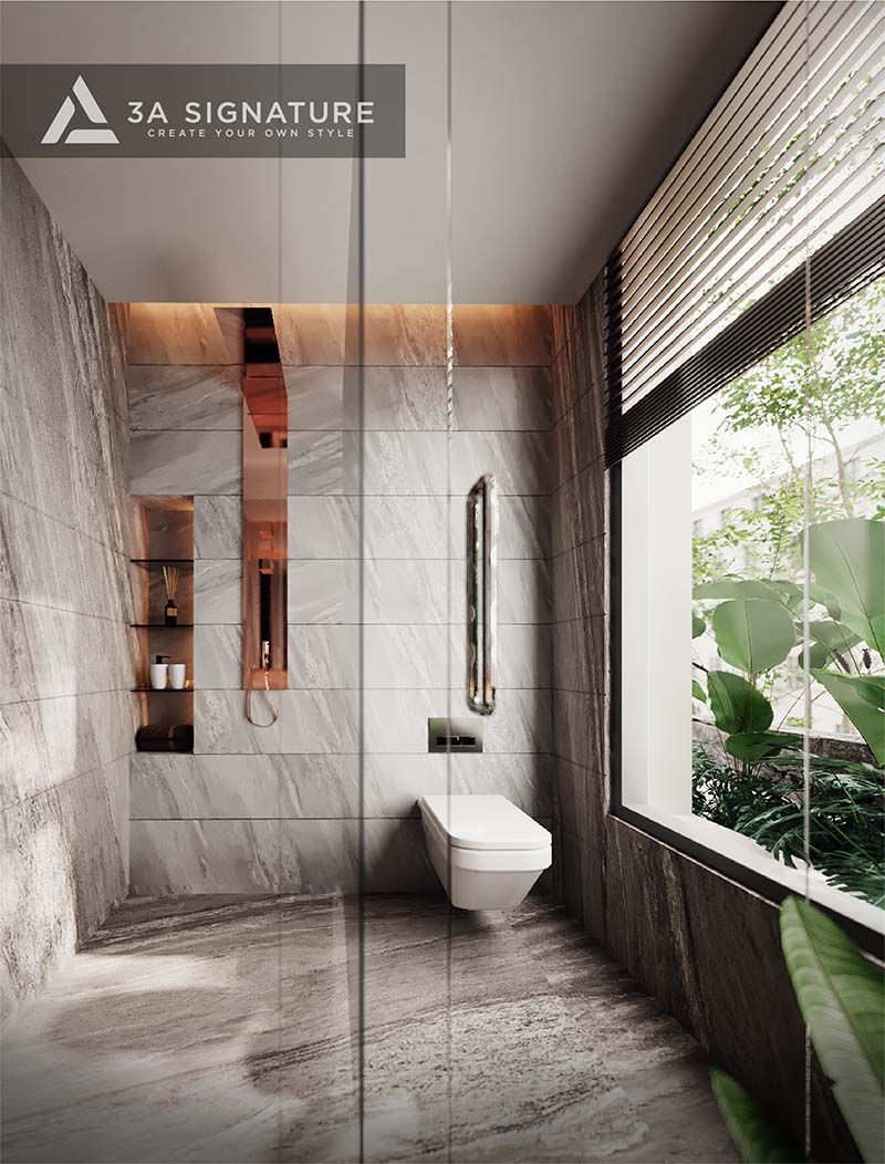 Phòng tắm biệt thự T-Villa được thiết kế theo phong cách ưa chuộng ánh sáng