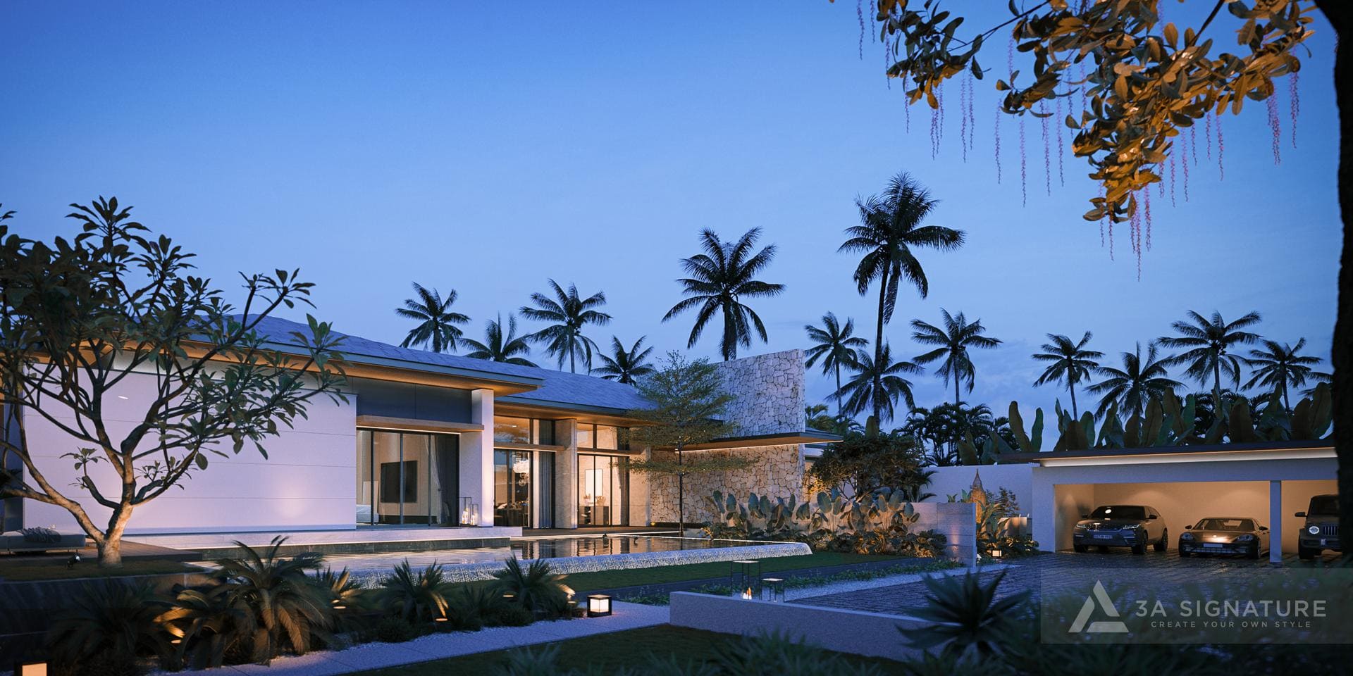 Nhà Vườn 1 Tầng Tropical Modern: Giải Pháp Cho Cuộc Sống Tinh Tế, Thư Thái Nhà vườn 1 tầng Tropical Modern với mái dốc – mái bằng, lam chắn nắng và cảnh quan xanh mát, tối ưu cho khí hậu nhiệt đới và phong cách sống hòa quyện thiên nhiên.