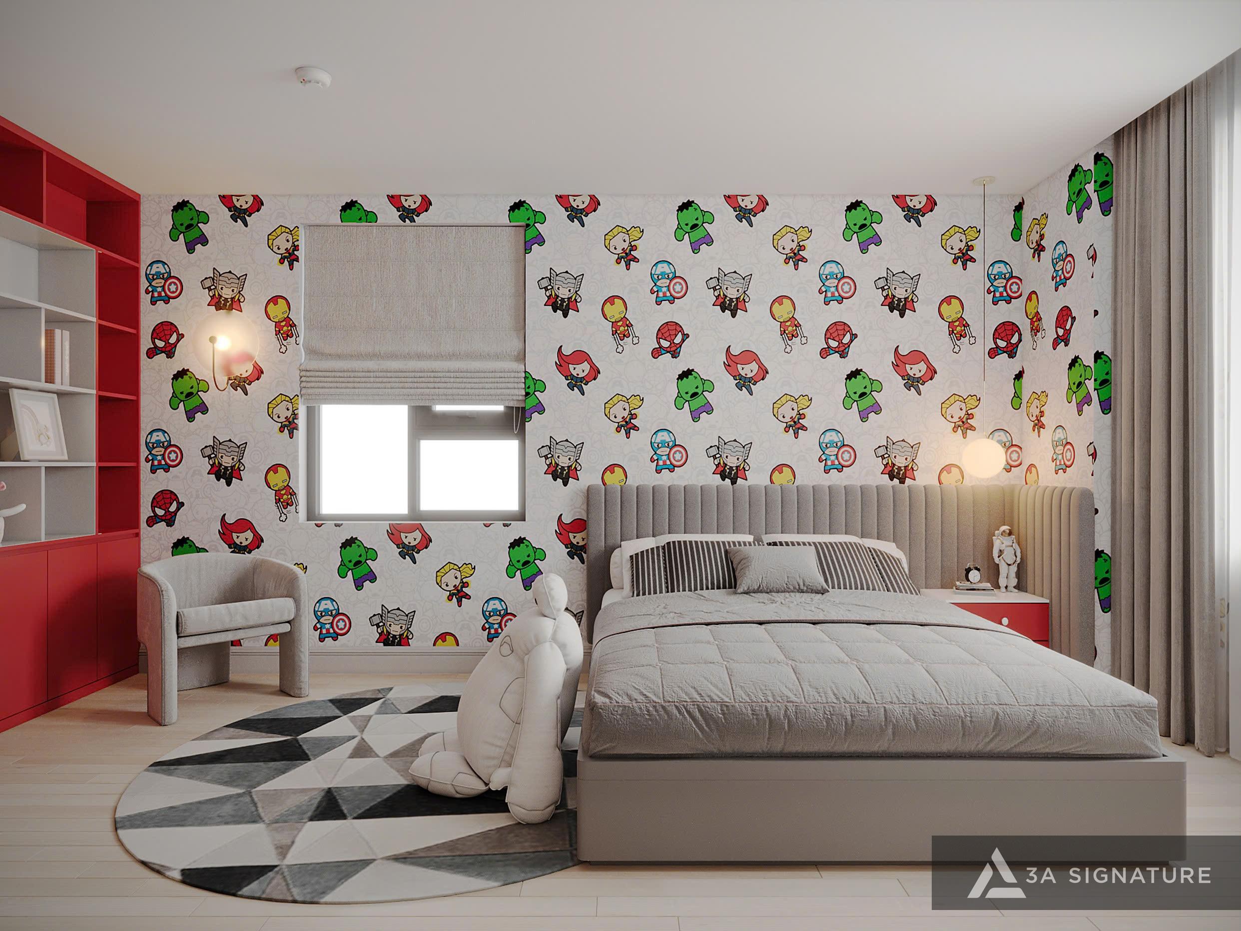 Nội Thất Phòng Ngủ Trẻ Em: Nguyên Tắc Thiết Kế Sáng Tạo Giúp Bé Phát Triển Toàn Diện Phòng ngủ trẻ em với giấy dán tường hoạt hình, giường đặt đúng phong thủy, ánh sáng ấm và nội thất an toàn tạo không gian nghỉ ngơi vui tươi, cân bằng năng lượng.