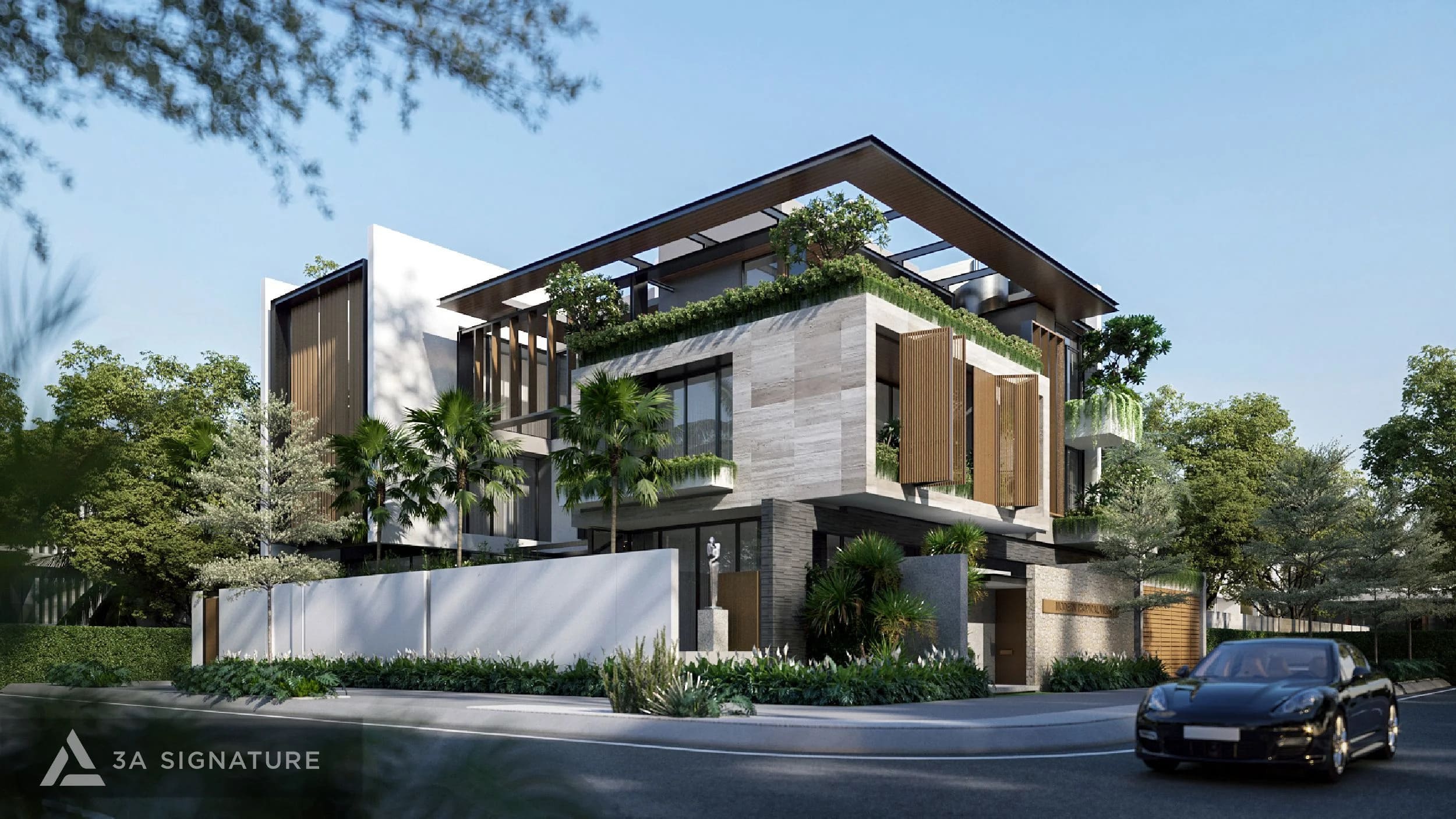 Giá Trị 3A Signature Mang Lại Cho Khách Hàng Qua Biệt Thự Modern Tropical Biệt thự hiện đại 3 tầng với lam gỗ, cây xanh bao phủ mái và ban công, thiết kế bởi 3A Signature với tiêu chuẩn thi công quốc tế và hệ thống kỹ thuật tích hợp.