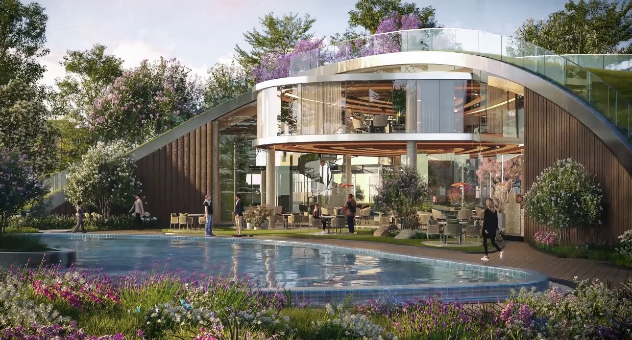 Clubhouse Ecopark Long An thiết kế hiện đại bên hồ cảnh quan, biểu tượng sống xanh và cơ hội đầu tư hấp dẫn tại khu vực Long An.

