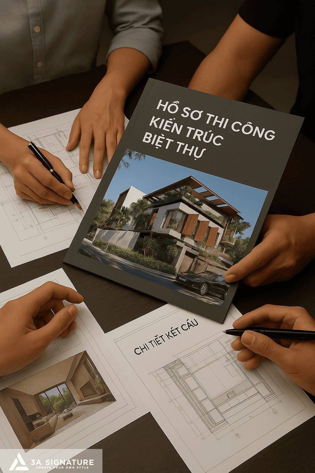 Quy trình thi công biệt thự trọn gói tại 3A Signature Hồ sơ kiến trúc hoàn thiện thiết kế biệt thự