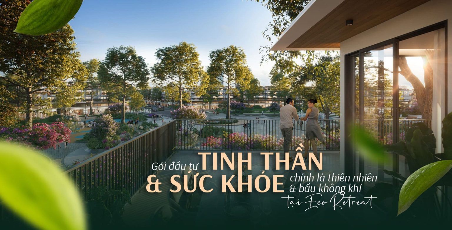 Eco Retreat Long An: Thiên Đường An Yên Giữa Lòng Miền Tây Cảnh ban công biệt thự nhìn ra công viên trung tâm tại Eco Retreat Long An, nơi cư dân tận hưởng không khí trong lành và cảnh quan xanh mát giúp nâng cao sức khỏe.