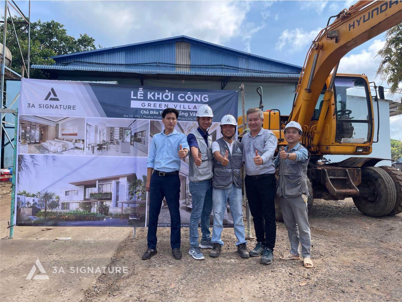 Buổi lễ khởi công biệt thự Green Villa với đội ngũ 3A Signature và gia chủ tại Bình Phước, đánh dấu giai đoạn đầu trong hành trình xây dựng công trình Tropical Modern.