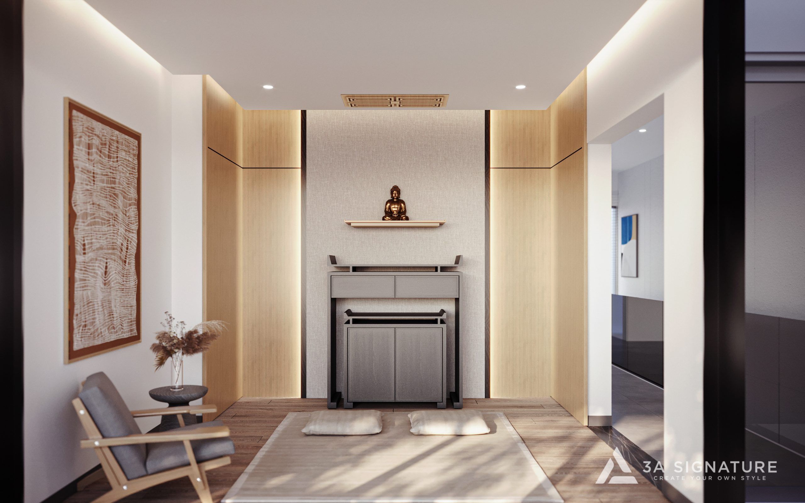 Gian thờ bên trong biệt thự H-Villa được thiết kế tinh tế, đẹp mắt