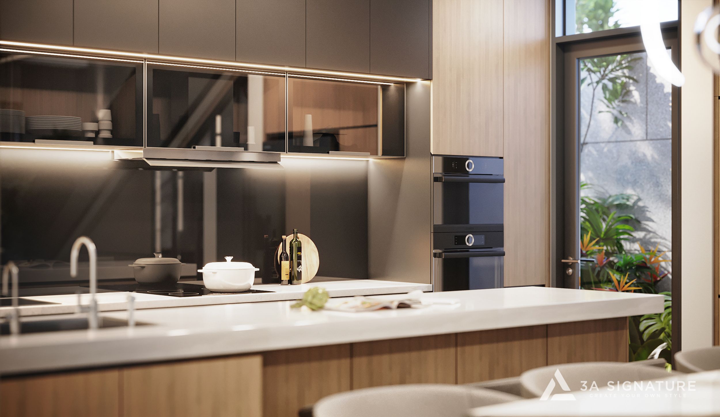 Không gian nội thất bếp biệt thự H-Villa được thiết kế hiện đại