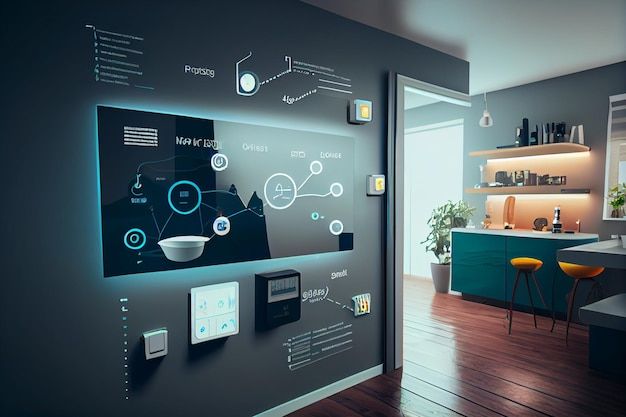 Thiết bị Smarthome cho Nhà Thông Minh Biệt Thự Tropical Modern Bảng điều khiển nhà thông minh biệt thự Tropical Modern kết nối thiết bị điện, ánh sáng và điều hòa trung tâm trong không gian nội thất tối giản.