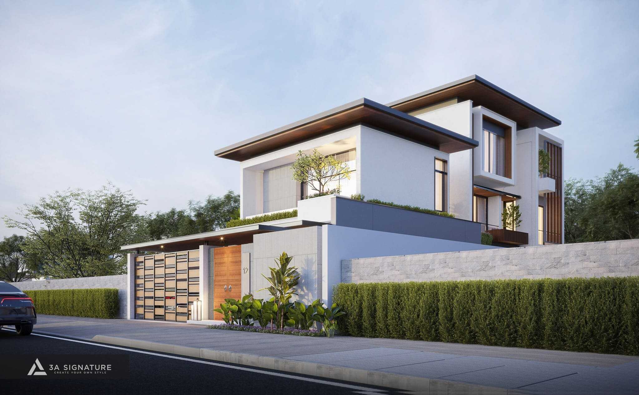 Hoàn Thiện Phần Thô Cho Biệt Thự Tropical Modern Bình Phước Phối cảnh biệt thự Tropical Modern tại Bình Phước do 3A Signature thiết kế, thể hiện kiến trúc hiện đại kết hợp thiên nhiên hài hòa.