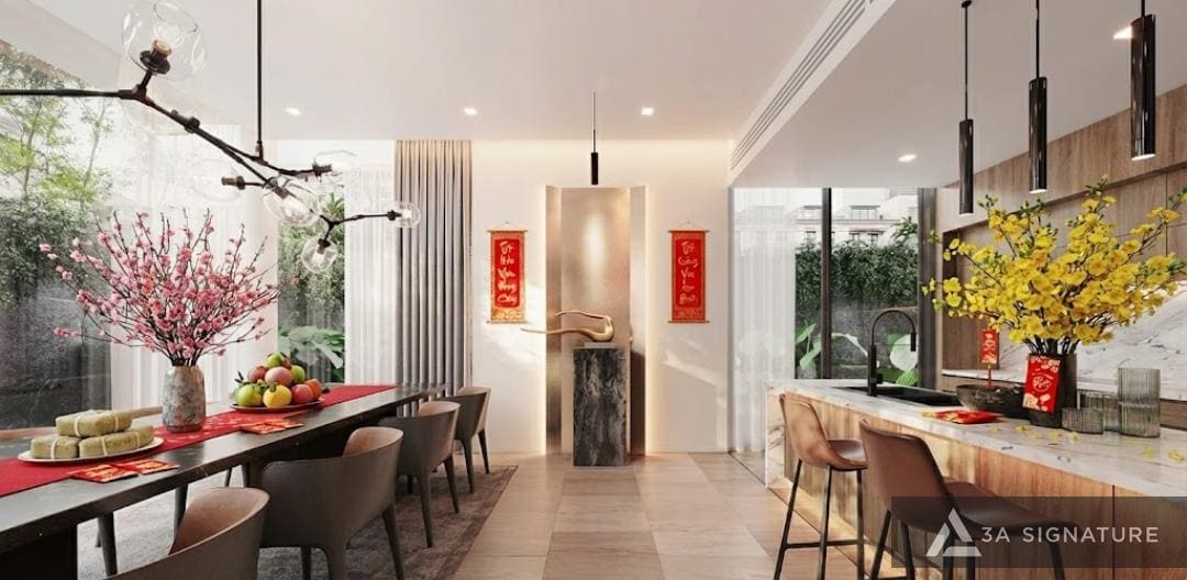 trang-tri-Tet-khu-vuc-bep-va-ban-an-voi-hoa-xuan-mam-ngu-qua-va-sac-do-diem-xuyet-tao-khong-gian-am-cung-gan-ket-gia-dinh